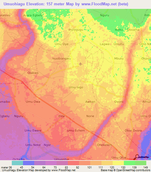 Umuohiagu,Nigeria Elevation Map