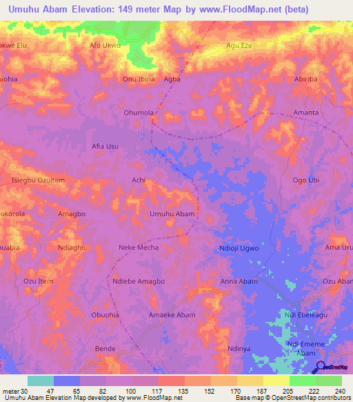 Umuhu Abam,Nigeria Elevation Map