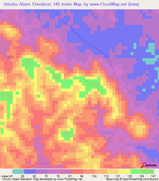 Umuhu Abam,Nigeria Elevation Map