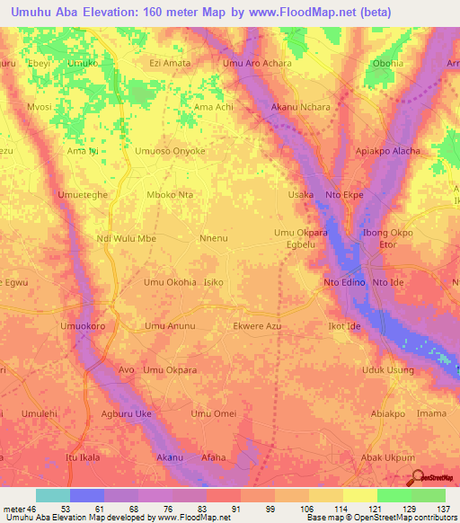 Umuhu Aba,Nigeria Elevation Map