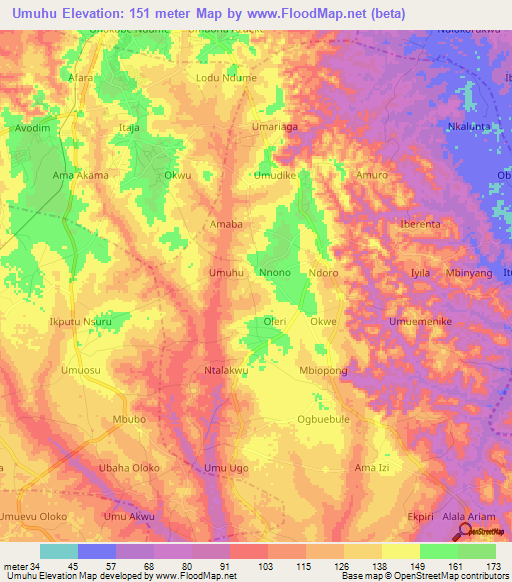 Umuhu,Nigeria Elevation Map