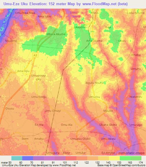 Umu-Eze Uku,Nigeria Elevation Map