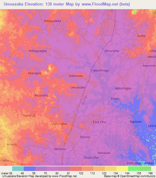 Umuezaka,Nigeria Elevation Map