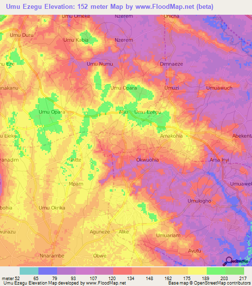 Umu Ezegu,Nigeria Elevation Map