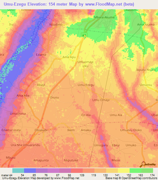 Umu-Ezegu,Nigeria Elevation Map