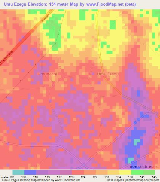 Umu-Ezegu,Nigeria Elevation Map