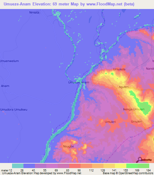 Umueze-Anam,Nigeria Elevation Map