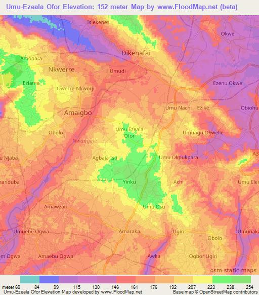 Umu-Ezeala Ofor,Nigeria Elevation Map