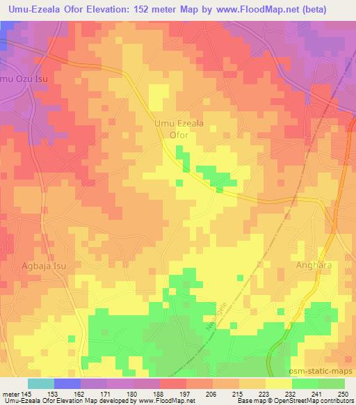 Umu-Ezeala Ofor,Nigeria Elevation Map