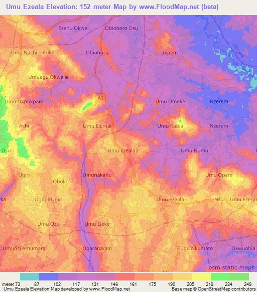 Umu Ezeala,Nigeria Elevation Map