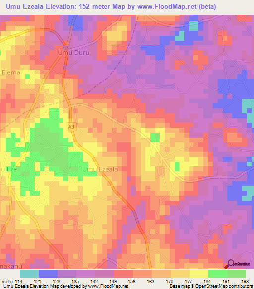 Umu Ezeala,Nigeria Elevation Map