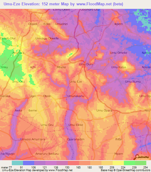 Umu-Eze,Nigeria Elevation Map