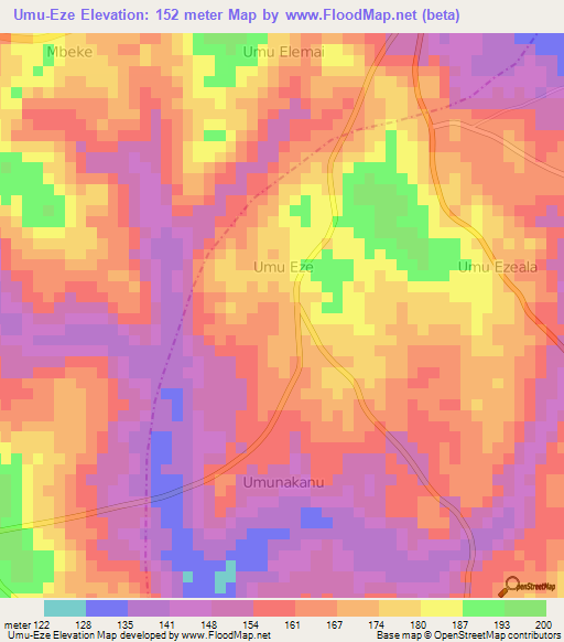 Umu-Eze,Nigeria Elevation Map