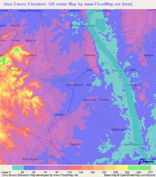 Umu Eworo,Nigeria Elevation Map