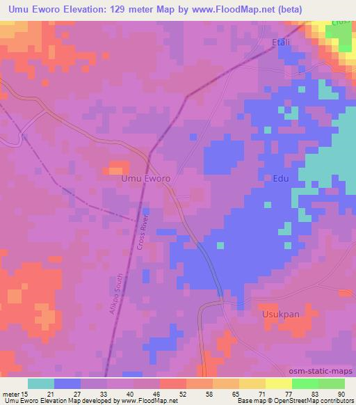 Umu Eworo,Nigeria Elevation Map