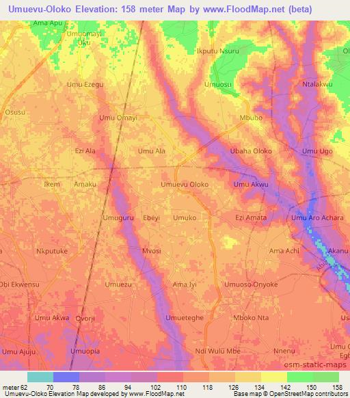 Umuevu-Oloko,Nigeria Elevation Map