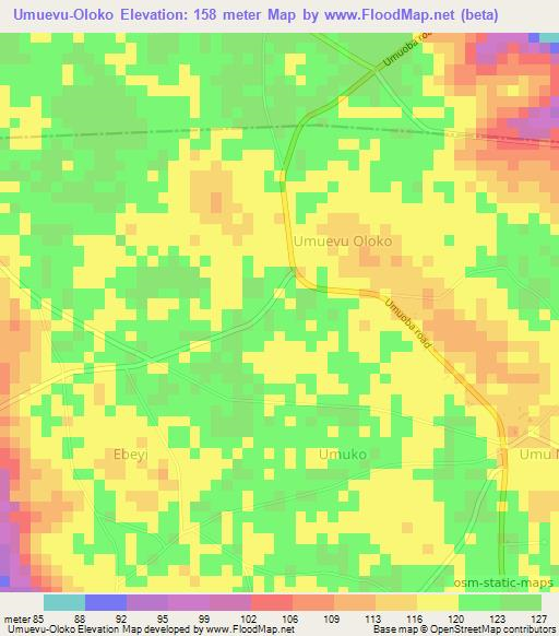 Umuevu-Oloko,Nigeria Elevation Map