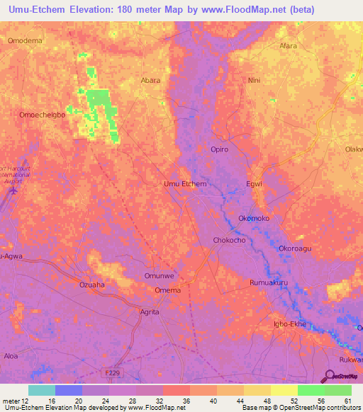 Umu-Etchem,Nigeria Elevation Map