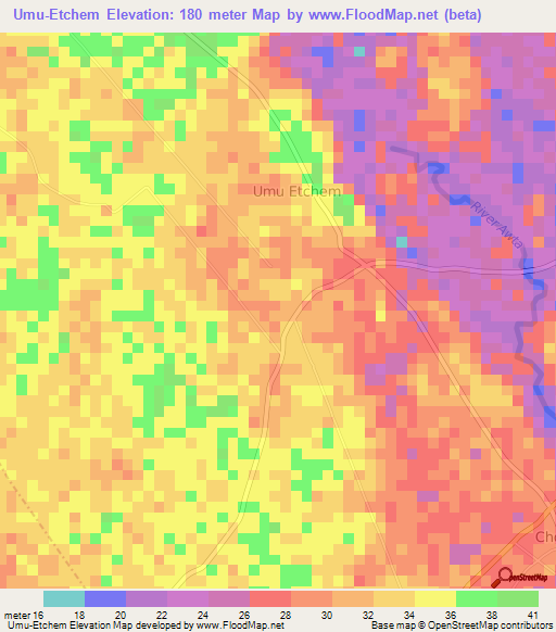 Umu-Etchem,Nigeria Elevation Map