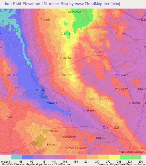 Umu Eshi,Nigeria Elevation Map