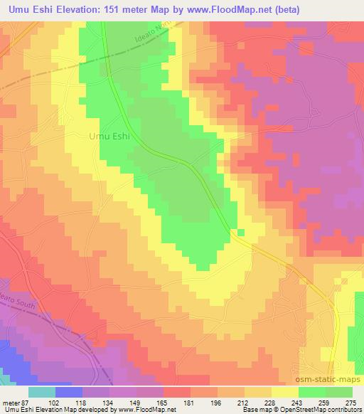 Umu Eshi,Nigeria Elevation Map