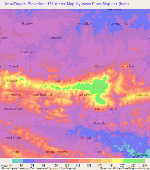 Umu-Enyere,Nigeria Elevation Map