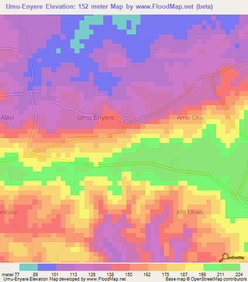 Umu-Enyere,Nigeria Elevation Map