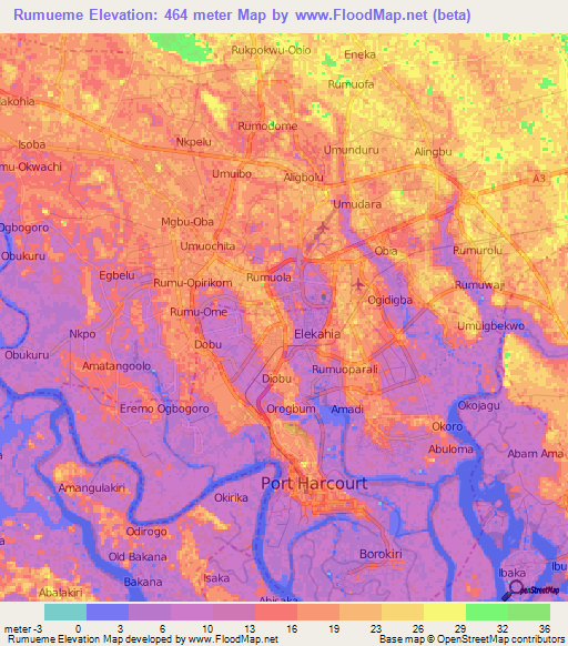 Rumueme,Nigeria Elevation Map