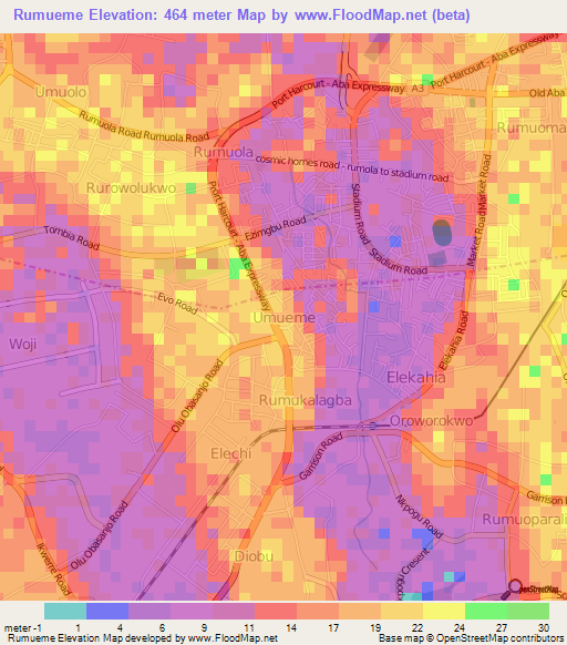 Rumueme,Nigeria Elevation Map