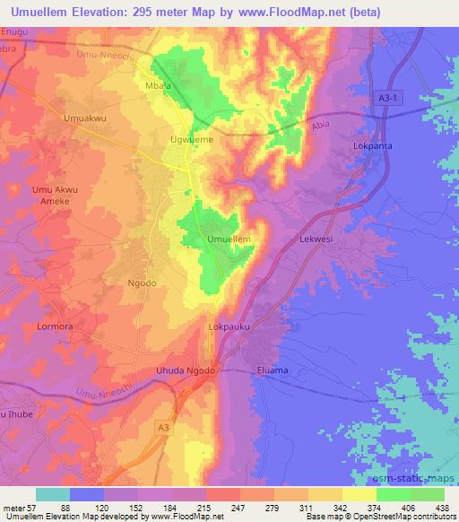 Umuellem,Nigeria Elevation Map