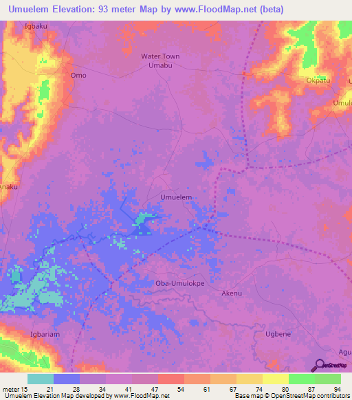 Umuelem,Nigeria Elevation Map