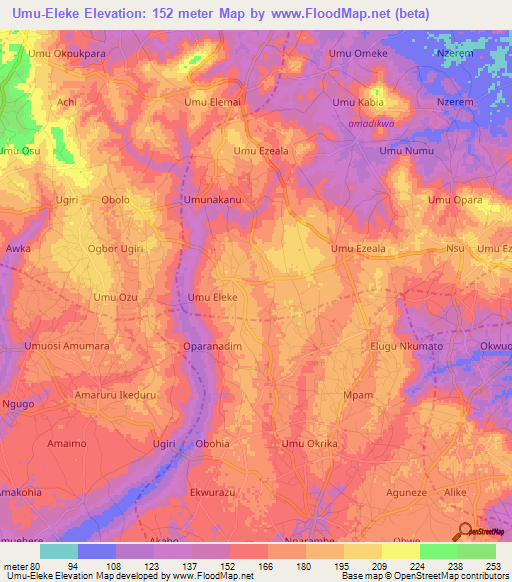 Umu-Eleke,Nigeria Elevation Map