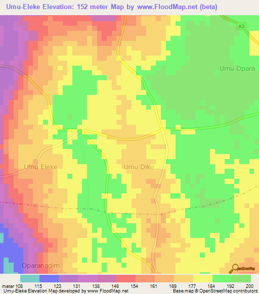 Umu-Eleke,Nigeria Elevation Map