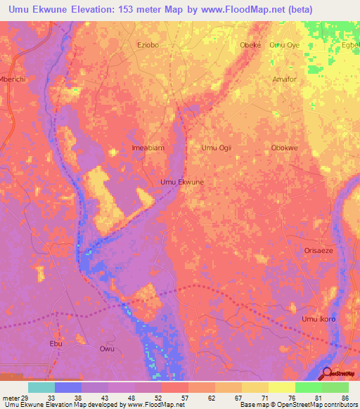 Umu Ekwune,Nigeria Elevation Map