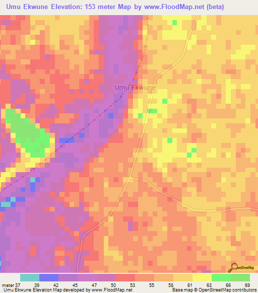 Umu Ekwune,Nigeria Elevation Map