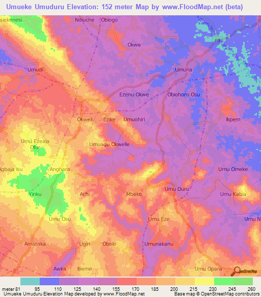 Umueke Umuduru,Nigeria Elevation Map