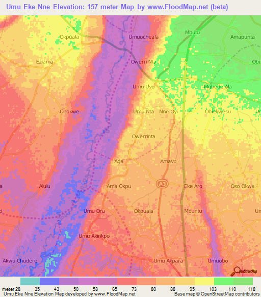 Umu Eke Nne,Nigeria Elevation Map