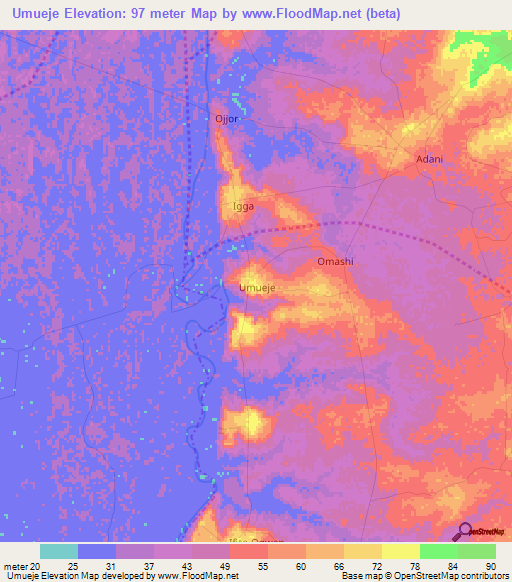 Umueje,Nigeria Elevation Map