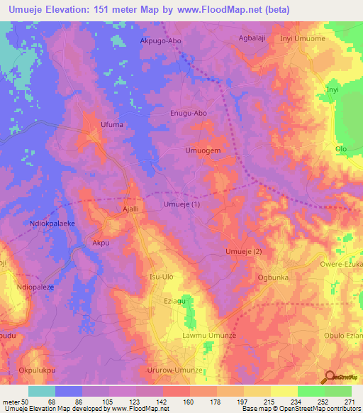 Umueje,Nigeria Elevation Map