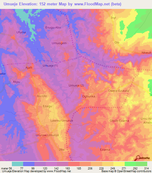 Umueje,Nigeria Elevation Map