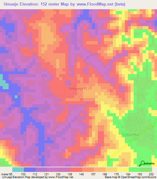 Umueje,Nigeria Elevation Map