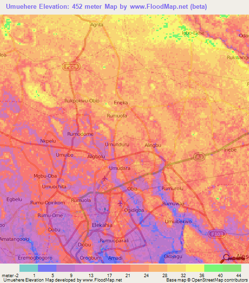 Umuehere,Nigeria Elevation Map