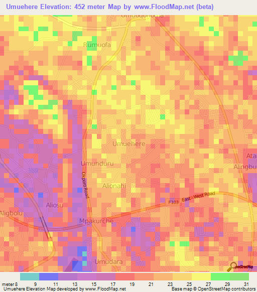 Umuehere,Nigeria Elevation Map