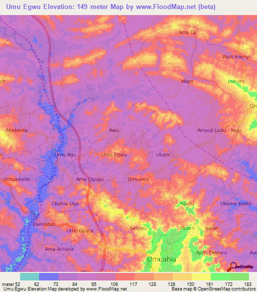 Umu Egwu,Nigeria Elevation Map