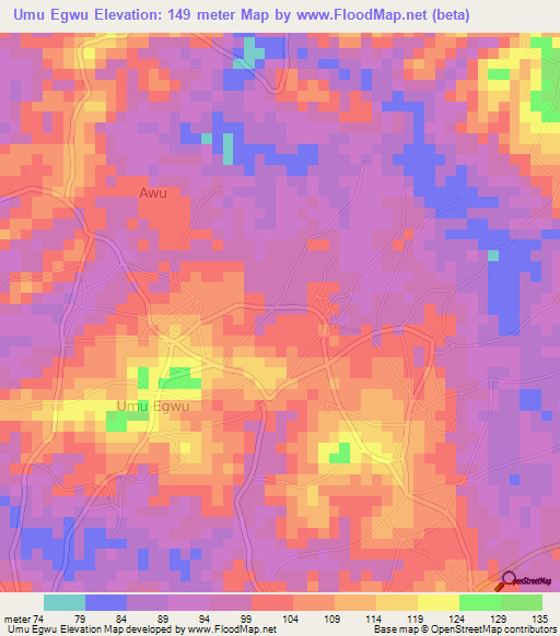 Umu Egwu,Nigeria Elevation Map