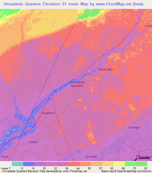 Umuedede Quarters,Nigeria Elevation Map