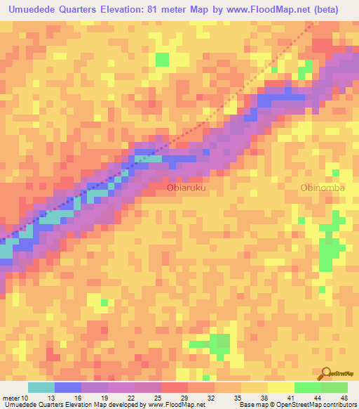 Umuedede Quarters,Nigeria Elevation Map