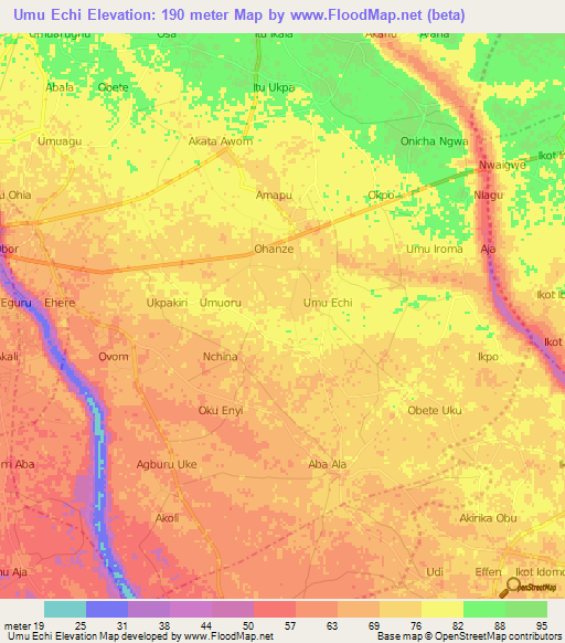 Umu Echi,Nigeria Elevation Map