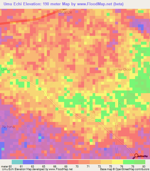 Umu Echi,Nigeria Elevation Map