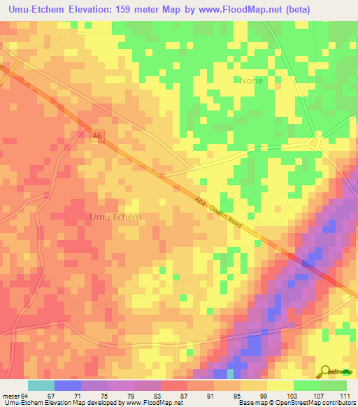 Umu-Etchem,Nigeria Elevation Map